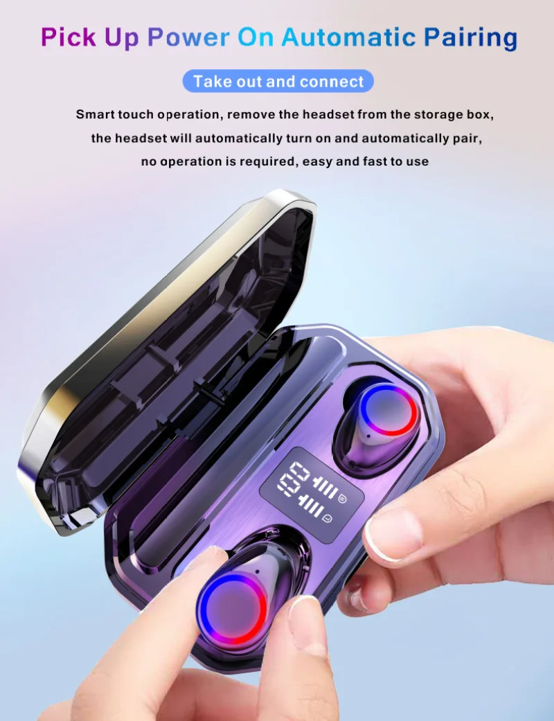 Bluetooth Wireless Headphones with Mic Sports Waterproof TWS Bluetooth Earphones Touch Control Wireless Headsets Earbuds Phone