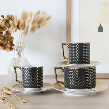

coffemugs for tea Black gold Fish scales coffee cup with tray gold handle Office ceramic cups creative gifts for Friends Family