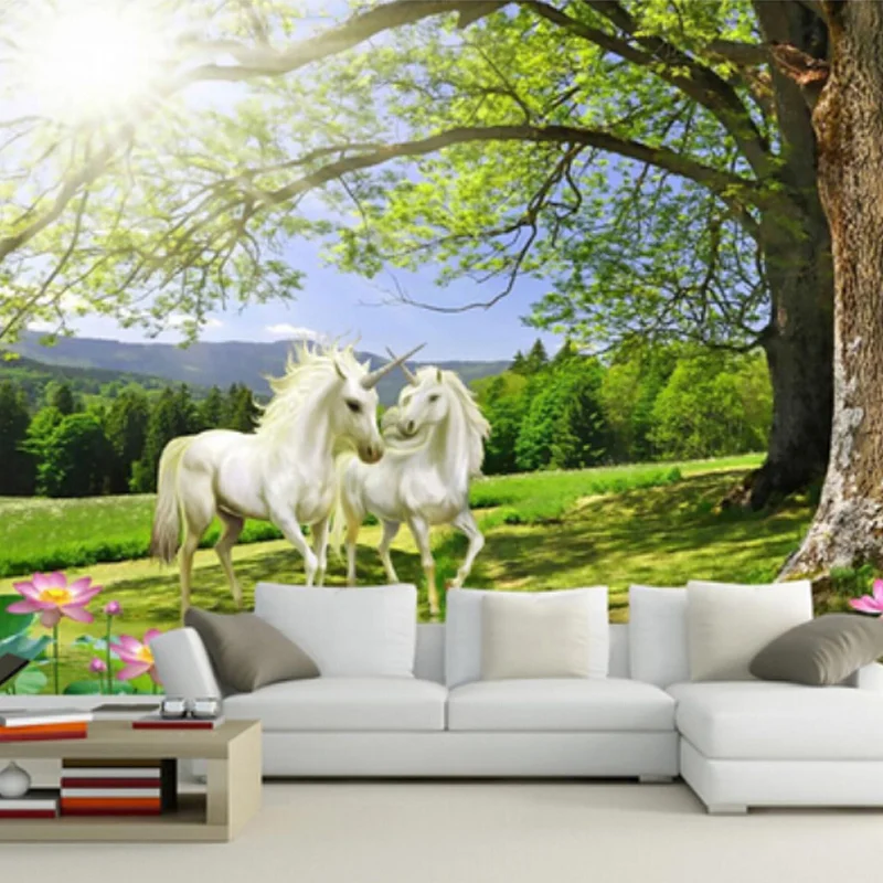 

Dropship Custom Mural 3D Horse Natural Scene Wall Paper Roll Moisture Protection Papel De Parede Home Decor Wallpapers Murals