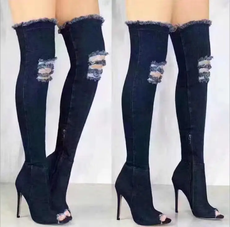 Ceny Buty damskie zakolanówki 2018 buty damskie zimowe wysokie obcasy damskie buty tassel jean boot damskie buty dobra obsługa S249