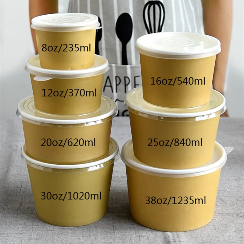 Download 50pcs High Quality Kraft Paper Disposable Soup Cup 8oz 12oz 16oz Round Dessert Ice Cream Yogurt Takeaway Paper Cup With Covers Disposable Cups Aliexpress