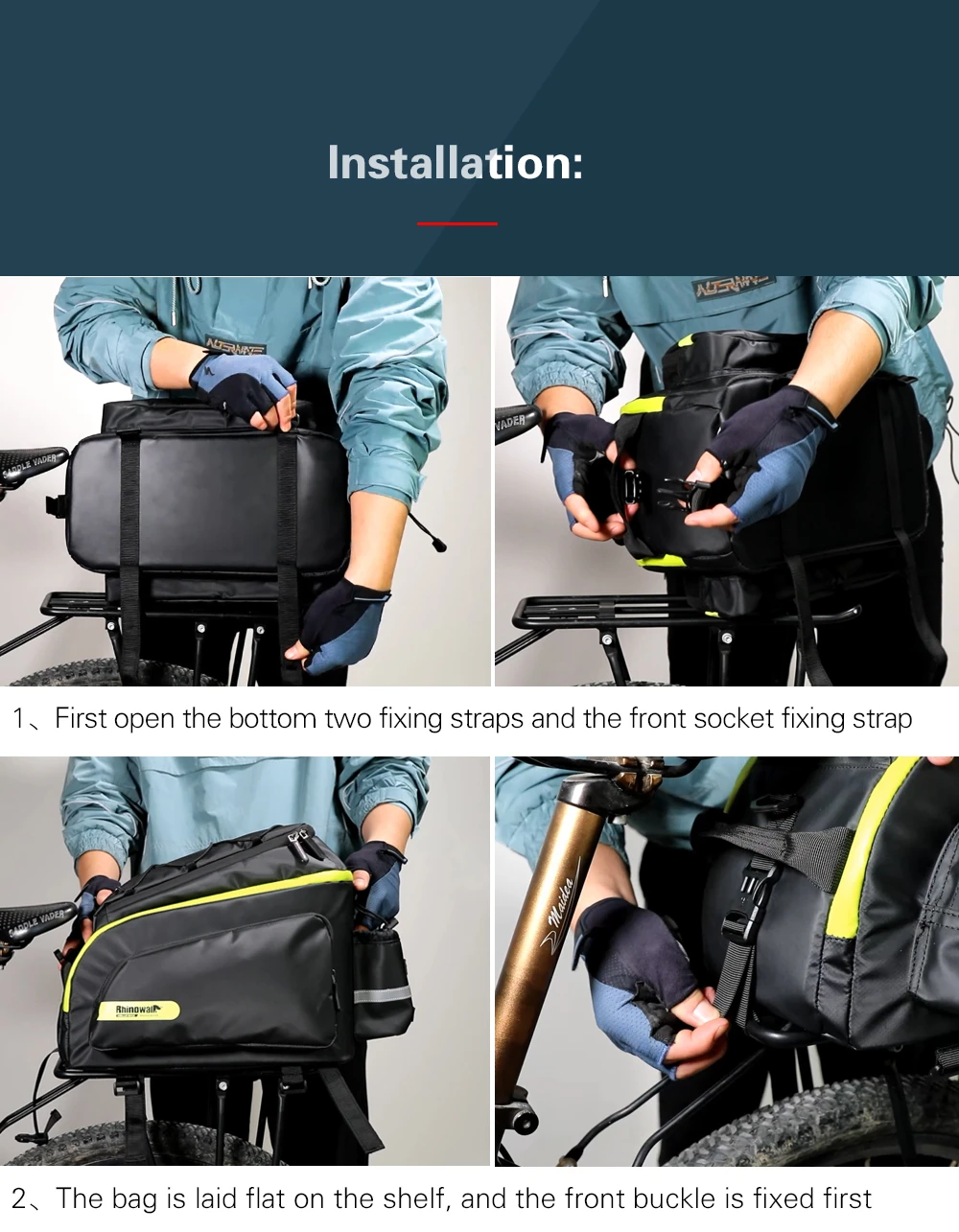 RHINOWALK New Bicycle Bags Mountain Bike Saddle Rack Trunk Bags Travel Cycling Luggage Carrier 17L Camera Handbag Waterproof  (14)