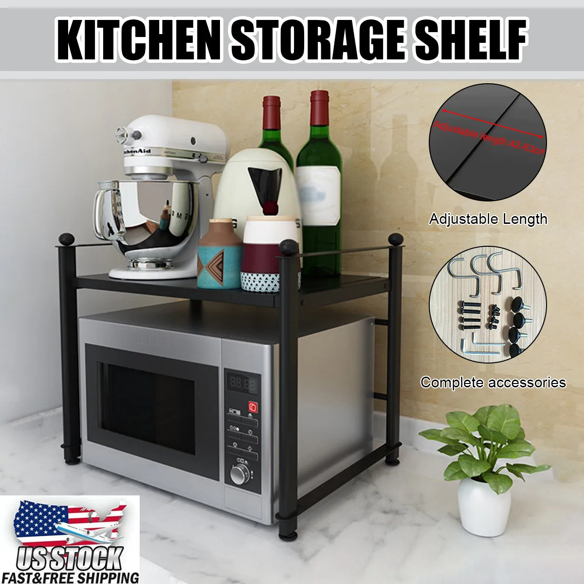 2tier Microwave Shelf Storage Rack Adjustable Kitchen Shelf Stand Rack