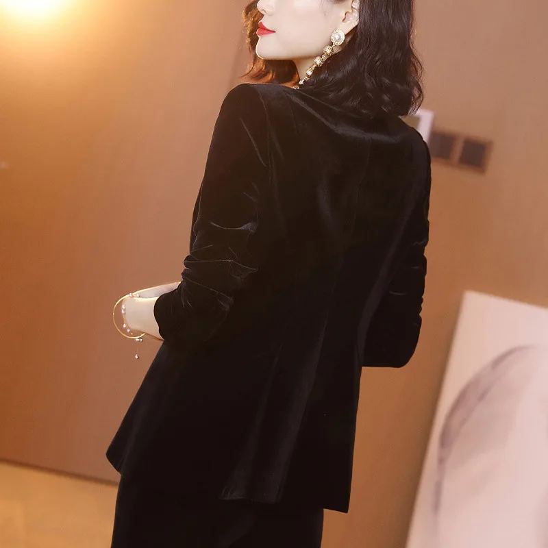 

Gold Velvet Small Suit Coat Women's 2019 Autumn Clothing New Style Retro Stand Collar Long Sleeve Slim Black Cardigan Tops Fashi