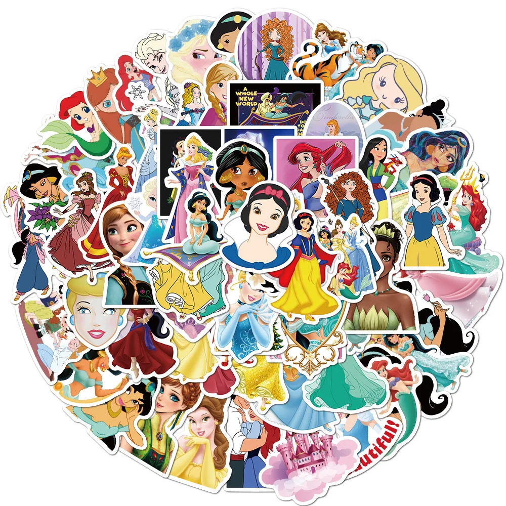 

50/100pcs Beautiful Princess Cartoon Sticker For Kids Luggage Skateboard Phone Laptop Car Bicycle Guitar Girl Decal Stickers
