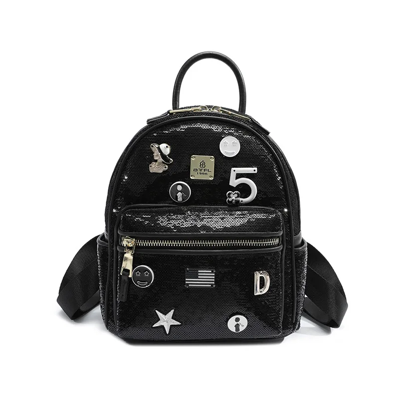

New Fashion Fashion Graffiti Trend Sequel 2019 New Double Shoulder Bags Women Sequins Backpack anti theft backpack Polyester