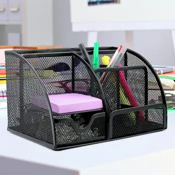 

New Metal Pen Holder Pen Barrel Student Multi-Functional Stationery Creative Desktop Iron Net Nine Grid Combination Storage Box
