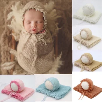Puntelli per fotografia neonato Coperta avvolgente in mohair Fasce per fotografia Cappello Fondale Accessori per servizi fotografici per neonati