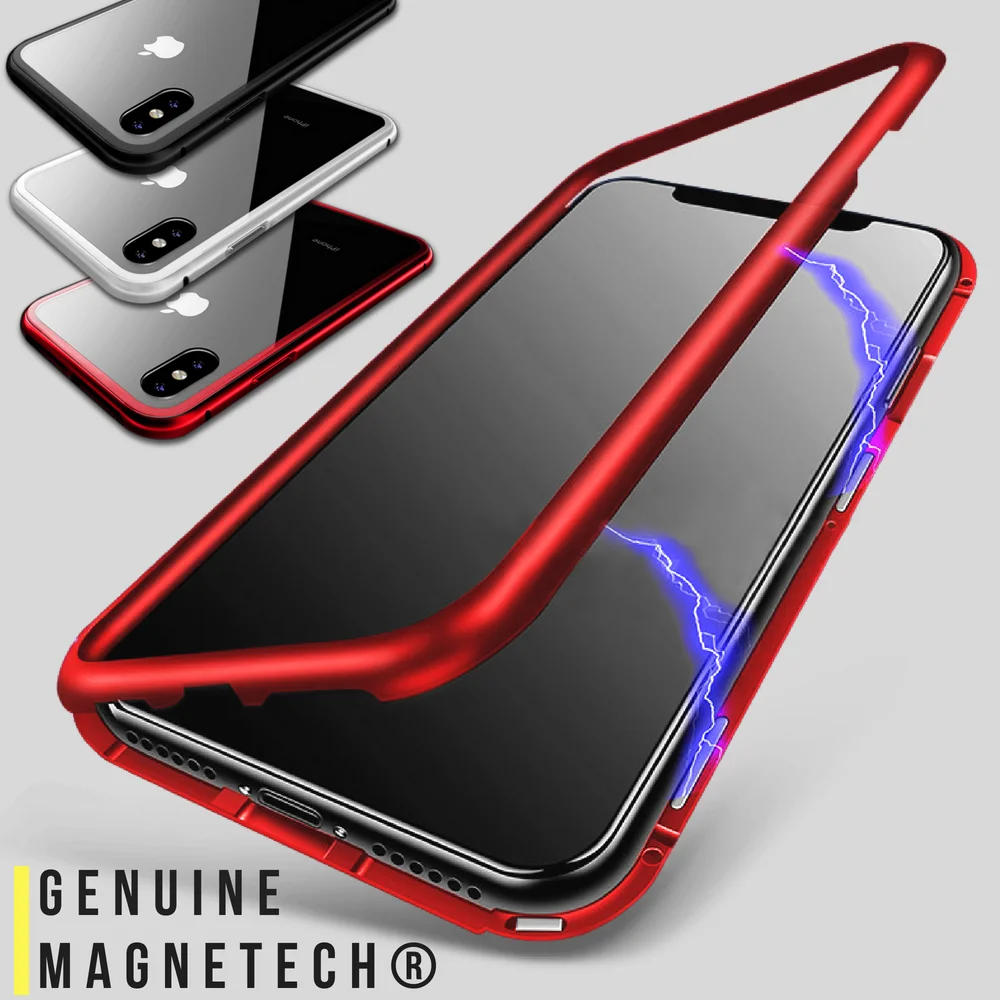 

Metal Magnetic Adsorption Case For iphone 7 8 Plus Case For iphone X XR XS Max 6 6S Phone Tempered Glass Magnet Protective Cover