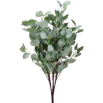 

4Pcs Faux Leaves Stems Silver Dollar Eucalyptus Plant 35.4INch Tall Floral Greenery Branches for Holiday Wedding Decor