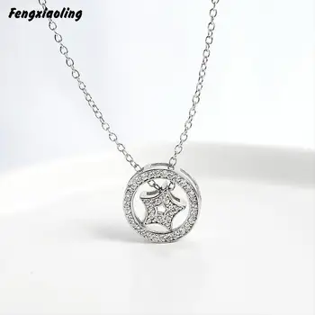 

Fengxiaoling 2020 Fashion Luxury 925 Sterling Silver Small Zircon Star Round Pendant Necklaces For Women Gift Korean Jewelry