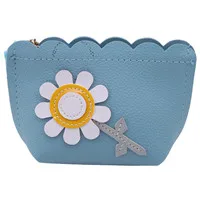 Blue Из искусственной кожи портмоне, декорированное цветами кошелек для женщин Многофункциональный милый цветочный маленький кошелек держатель для карт брелок для девочек кошелек - Color: Blue