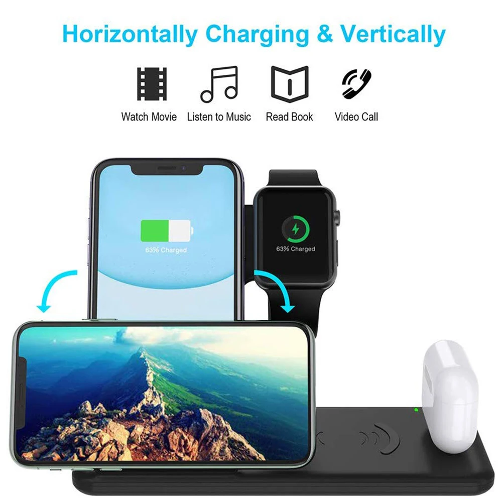 Беспроводное зарядное устройство Qi для Apple Watch 5 4 3 2 Airpods Pro 1 Iphone 11 Max XR XS 8 быстрая