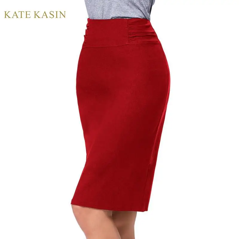 

Kate Kasin Women Formal High Stretchy Shirred Waist Detail Hips-Wrapped Pencil Skirt Office Lady Work High Waist Skirts 2019