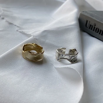 

Abstractive Irregular Wide Open Ring 100% 925 Sterling Silver Vintage Silver Gold Ring Adjustable Geometric Elegant Women Ring