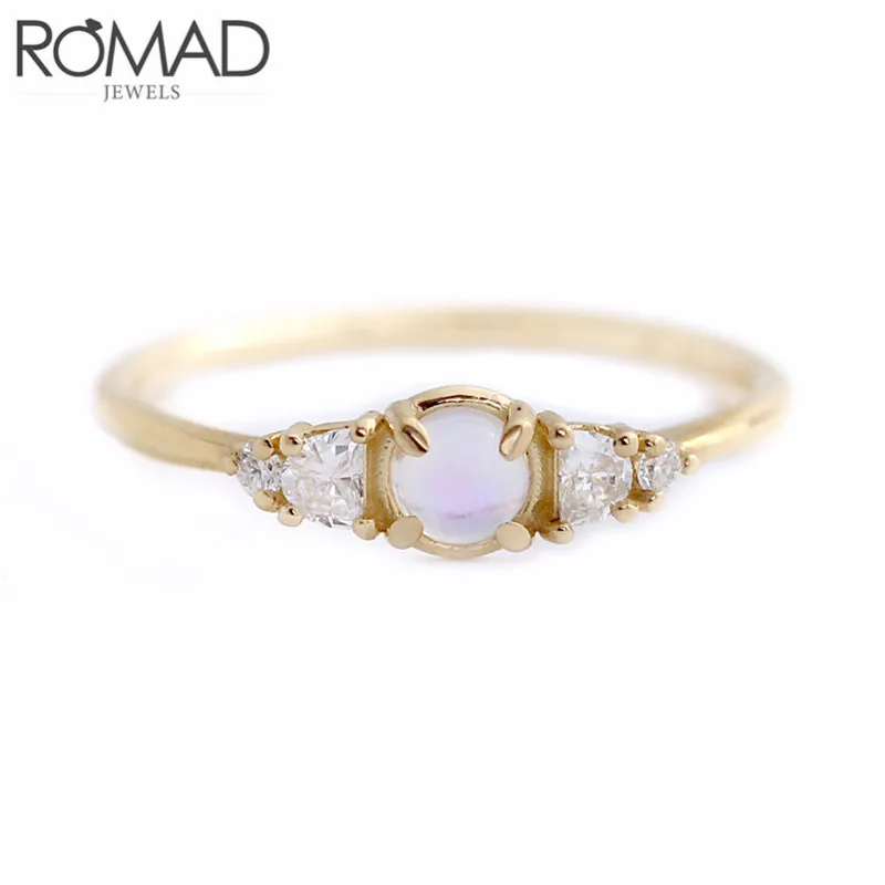 ROMAD изысканное круглое кольцо из лунного камня роскошные Austiran хрустальные кольца для женщин Изящные Свадебные кольца золотые модные ювелирные украшения anillos