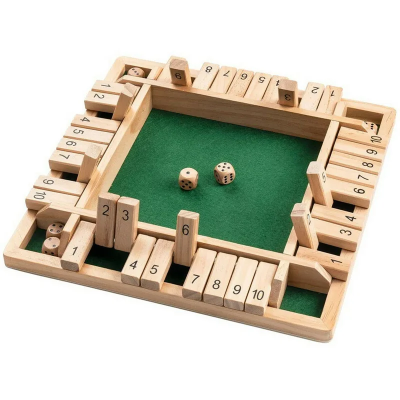 

Childrens Toys Family Party Game Four Sided 10 Numbers Shut The Box Board Game Set Dice Party Club Drinking Games