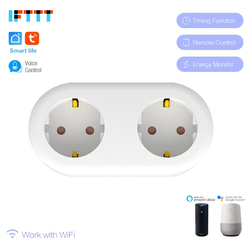 2 в 1 умная розетка Wifi умная розетка 16A ЕС FR KR розетка монитор питания Энергосбережение работает Google Home Mini Alexa IFTTT