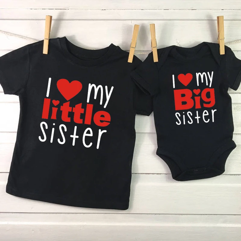 Matching Shirts Bodysuits Sisters Baby Kids I-Love Girl My Sibling