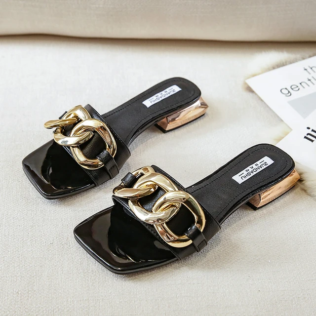 Summer Women Shoes Women's Sandals Golden Chain Decor Slippers 2.5cm Heel  Female High Quality Slides Mules Casual Footwear 2021 - Women's Sandals -  AliExpress