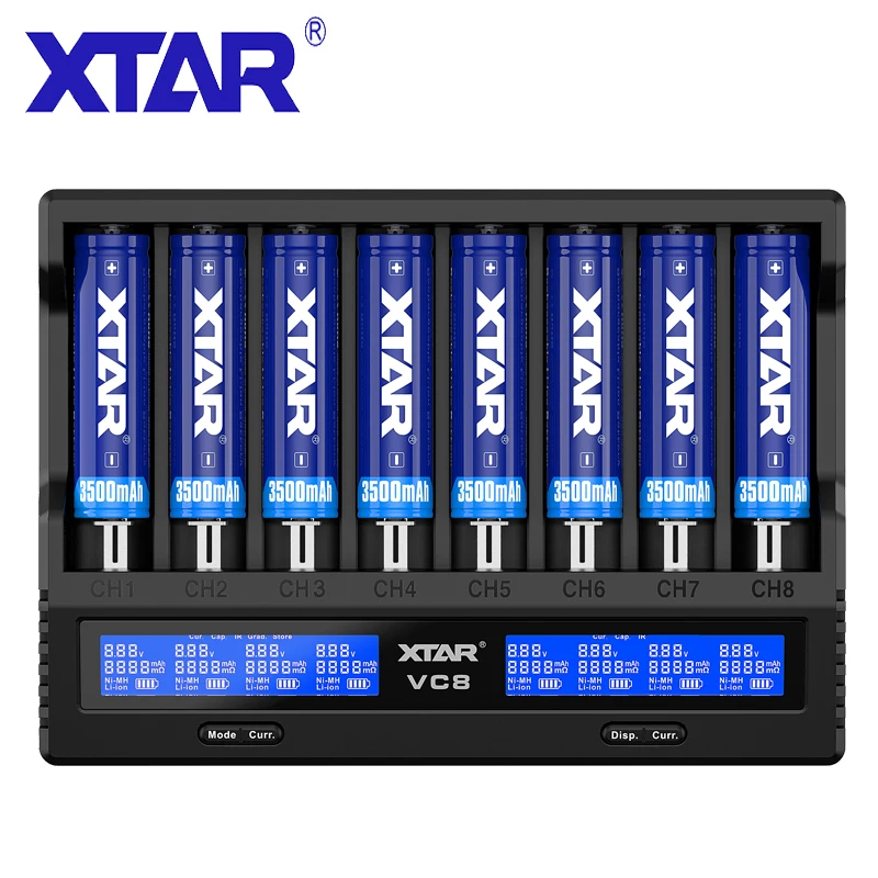 XTAR VC8 Battery Charger QC3.0 Fast Charging Type-C Input Max 3A 1.2V NI-MH AAA AA 3.6V Li-ion Battery 10400-26650 18650 Charger