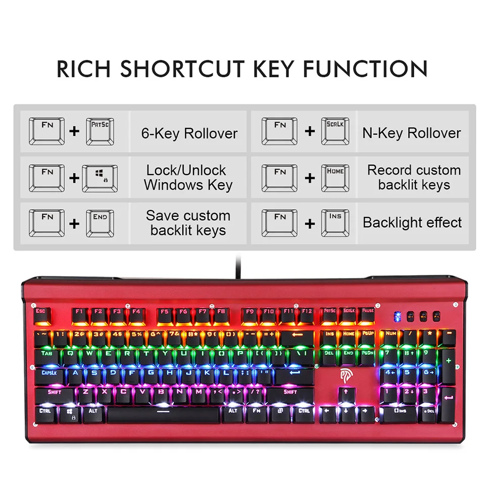 EasySMX SI-2029 Mechanical Keyboard LED Customizable Backlight 50 Million Keystrokes Life 104 Key N-Key Rollover For PC Gamers