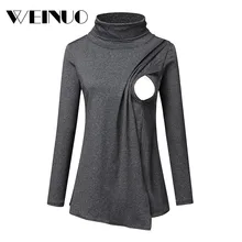 Women Clothing Maternity Top 2019Top New Women Pregnant Nursing Maternity High Neck Long Sleeve Solid Blouse Ropa De Mujer