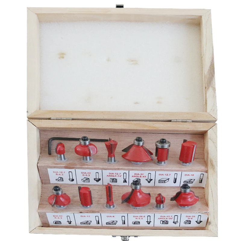 12 pieces, 1/4 shank, woodworking cutter set, slotting cutter, carving, tungsten steel alloy cutter head