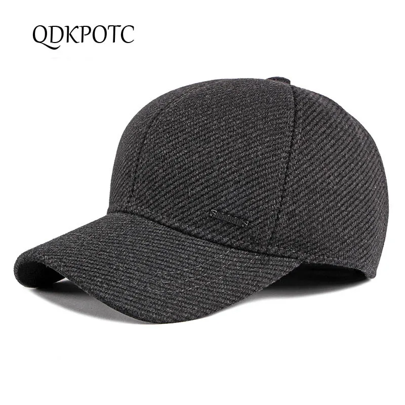 QDKPOTC Новая Осенняя зимняя мужская бейсбольная кепка s среднего возраста и пожилых людей плюс кашемировая утолщенная защита для ушей сохраняющая тепло шапка - Цвет: Серый