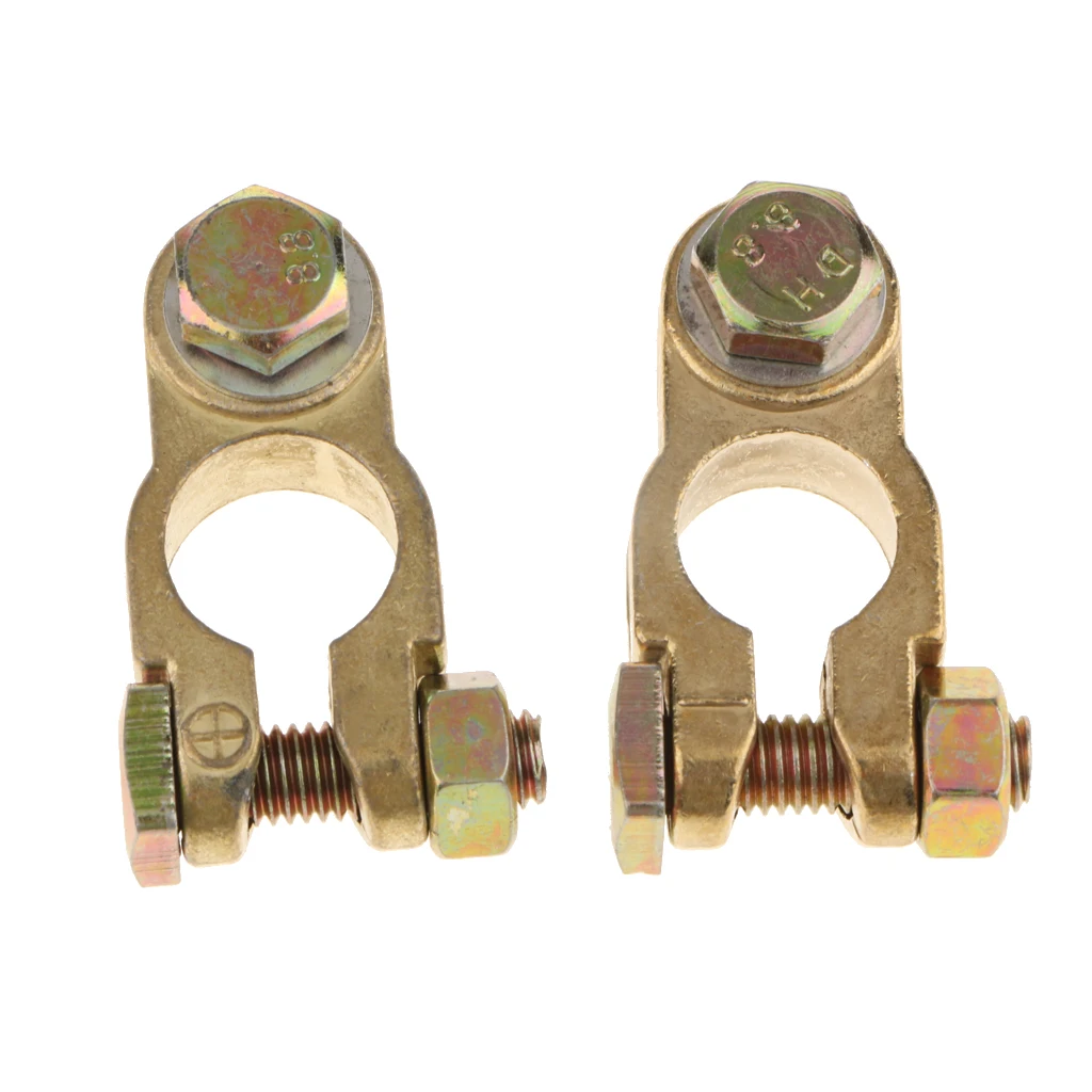 Gold Positive Negative Straight Type Battery Terminals Clamp Connectors 2Pcs battery terminal connectors