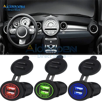 

Dual USB Charger Socket Adapter LED Display With Dust Cover Power Socket For Car Motorcycle mobile phone Charging 5V 2.1A