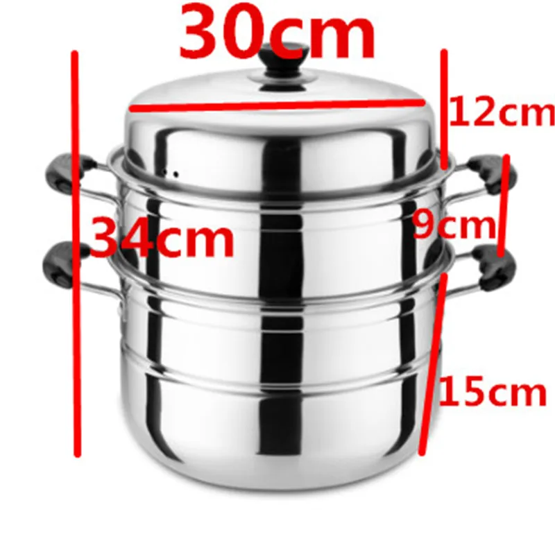 30cm 3 Layer Двухслойная Толстая Пароварка из нержавеющей стали, паровой горшок для супа, универсальные кастрюли для приготовления пищи, для индукционной плиты, газовая плита, паровой горшок - Цвет: 30cm 3 Layer