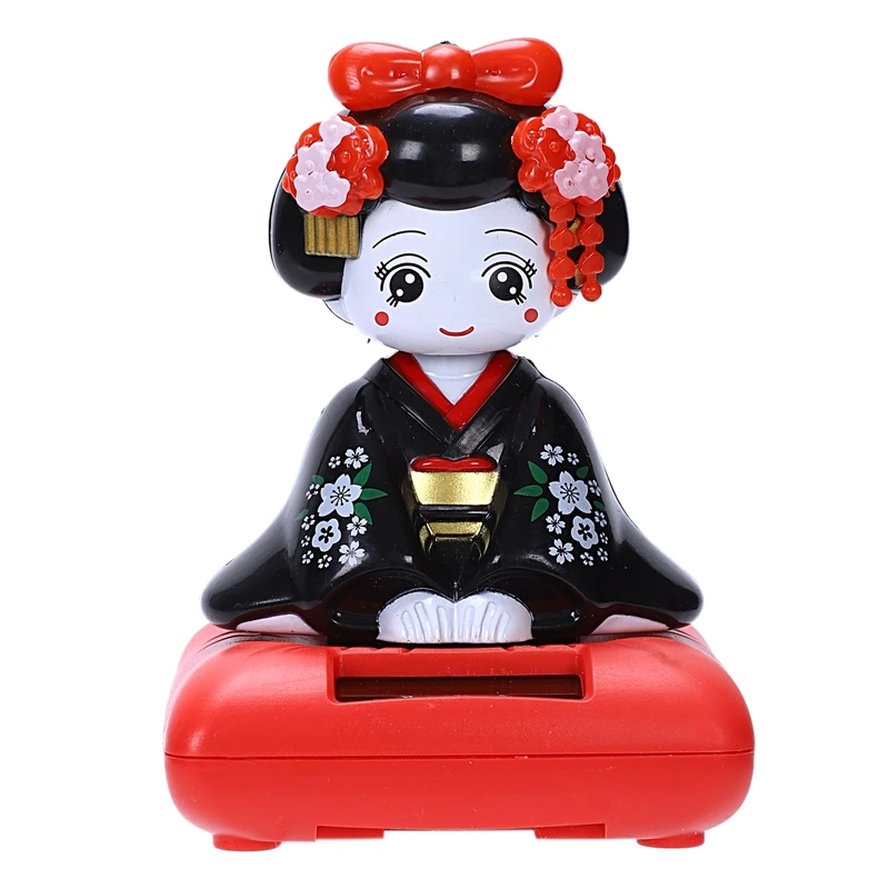 Solar Powered Bobblehead Toy Figure, Japanese Kimono Maiko Geisha- Black