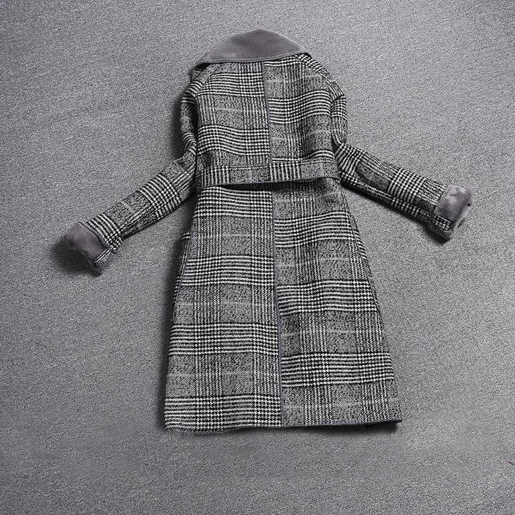 Новое осенне-зимнее женское клетчатое шерстяное пальто модное винтажное приталенное пальто с отложным воротником и поясом Верхняя одежда из искусственной шерсти CA6534