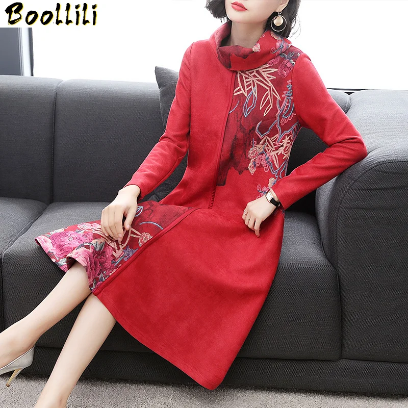 

Boollili Spring Autumn Dress Women Clothes 2020 Print Floral Dress Party Dress Vintage Dress Elegant Vestidos Robe Femme