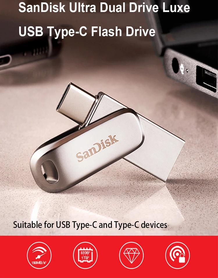 SanDisk 3 pcs sell SDDDC4 USB 3.1 512GB 1TB 256GB 128GB 64GB 32GB Type-C Phone encrypt Metal Dual interface OTG Flash Pen drive 8gb usb flash drive