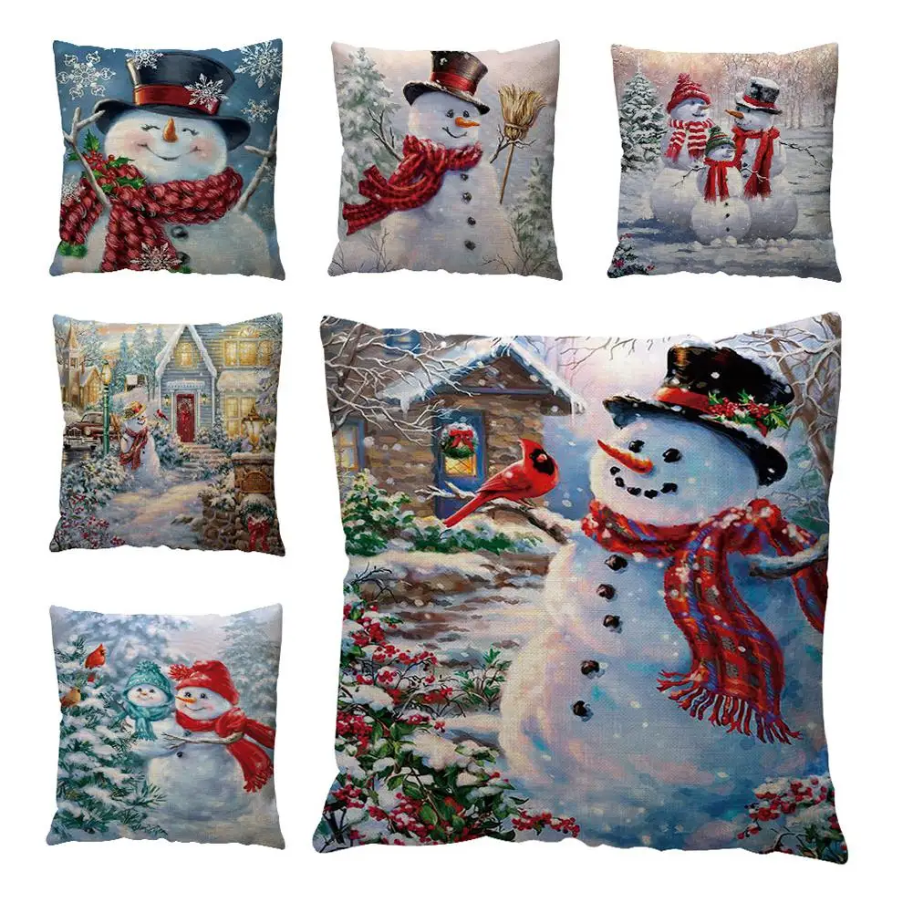 

DishyKooker Christmas Snowman Cushion Case Sofa Linen Pillow Cover(Excluding Pillow Insert)