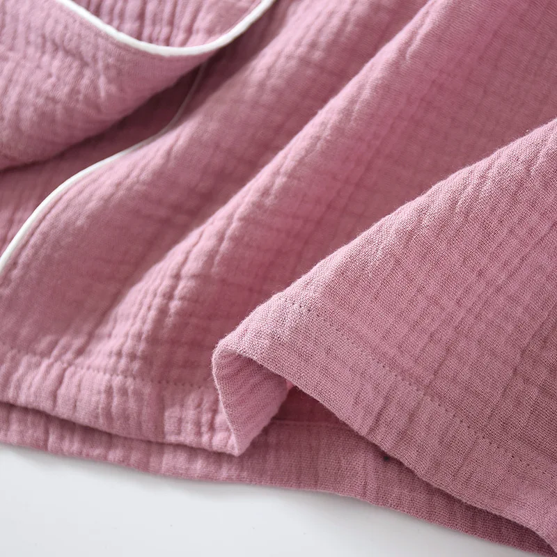 New spring and autumn pure cotton crepe cloth couple soft and breathable men long-sleeve simple home service women two piece set