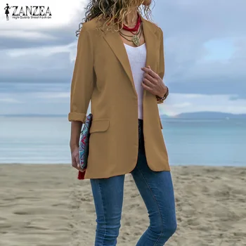 

ZANZEA Women Casual Long Sleeve Solid Turn-down Collar Blazers Coat Office Lady Business Blazer Jackets Outwear Womens Blazers
