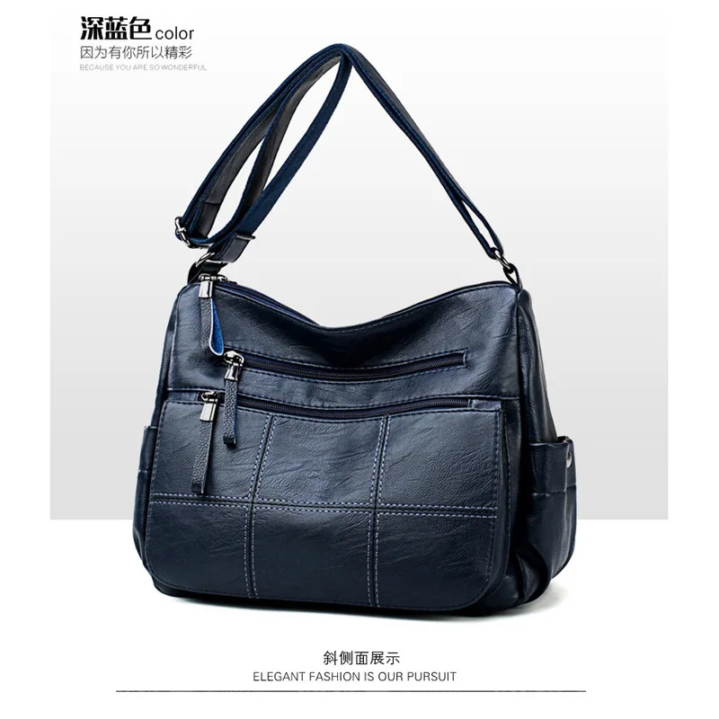 Новинка, модная женская сумка, женская сумка-мессенджер, сумка через плечо для женщин, мягкие кожаные сумки через плечо с животными, высококачественные кошельки - Цвет: Dark Blue