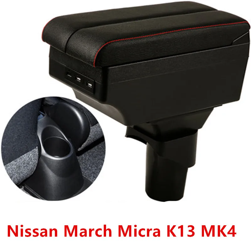 Для Nissan March Micra K13 MK4 IV подлокотник коробка центральный магазин содержание коробка для хранения с подстаканником держатель телефона USB интерфейс