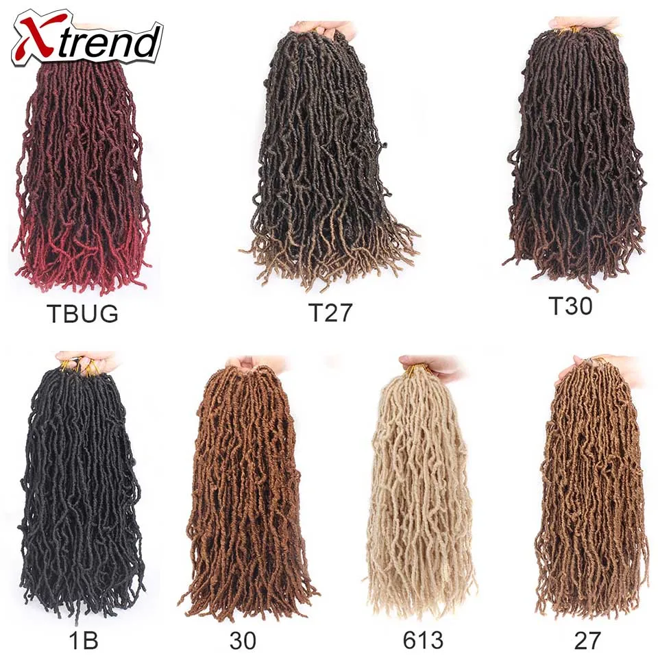 Xtrend Synthetic Nu Soft Locs Crochet Braid Faux Locs Curly Hair Braids Extension For Women 18'' 21 Strands Per Pack Black Brown