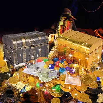 

Retro Treasure Box with Lock Toys for Party Favors Props Decoration Pirate Treasure Chest for Kids