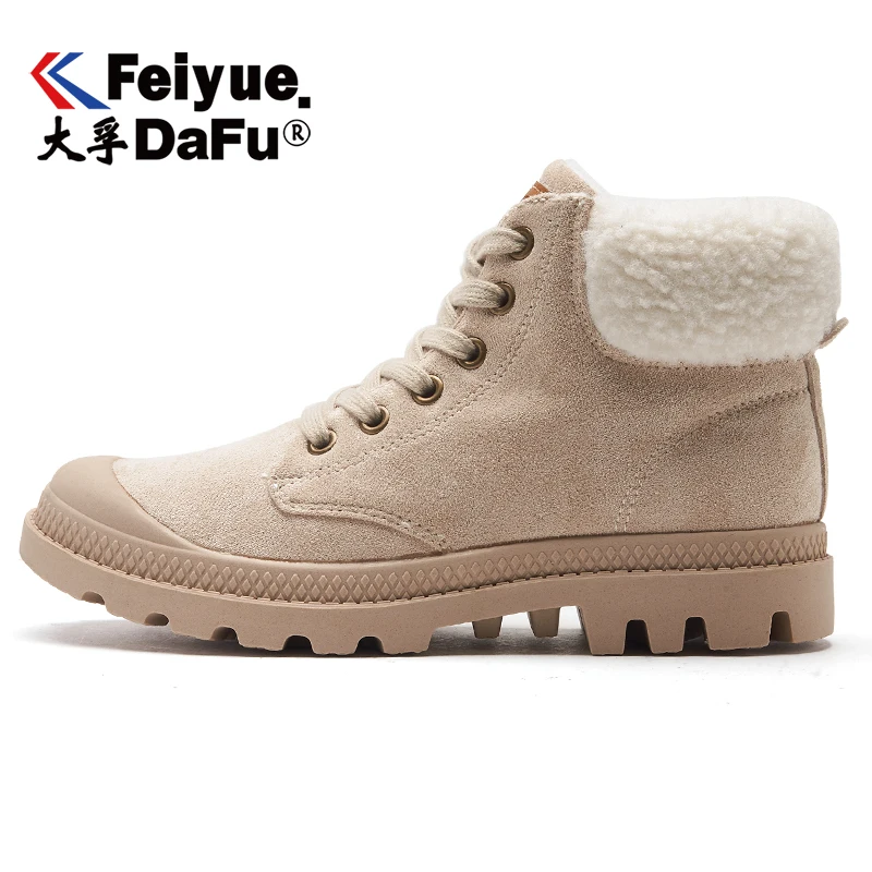 Feiyue зимние сапоги; теплые зимние плюшевые тапочки теплые 8601 Для женщин ботинки на шнуровке; сапоги с нескользящей подошвой; модные 3 цвета туфли на весну и осень, прочная, долговечная подошва