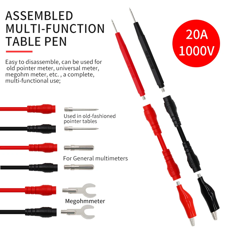 Digital Multimeter Multimeter Tester 16 Pcs Multimeter Test Leads Kits Universal with Replaceable Needle Probes 1000V 20A Silicone Wire Cable Meter Tester Lead