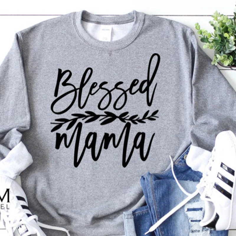  Blessed Mama Women Sweatshirt Crewneck Pullover Womens Clothing Harajuku Letter Print Causal Hoodie