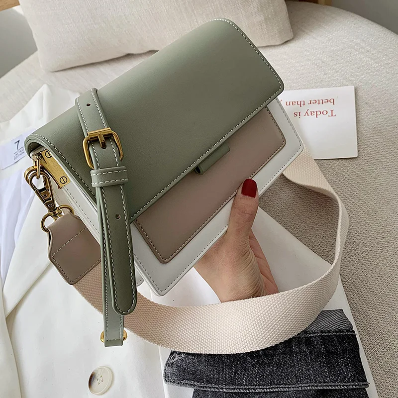 

Contrast Color Leather Crossbody Bags For Women 2020 Fashion Simple Shoulder Messenger Bag Ladies Cross Body Bag Travel Handbag