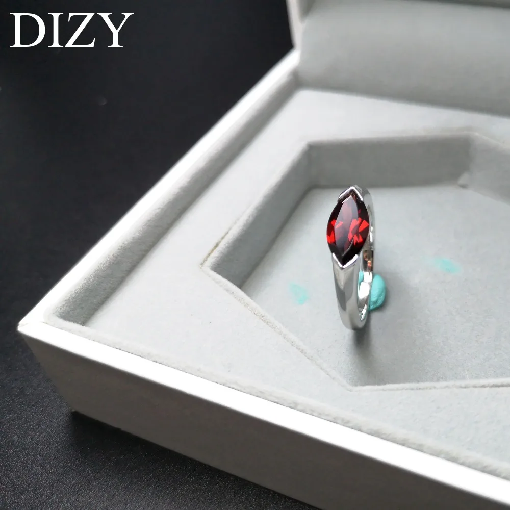 DIZY Marquise 2.0CT Natural Garnet Ring 925 Sterling Silver Gemstone Ring for Women Gift Wedding Engagement Jewelry