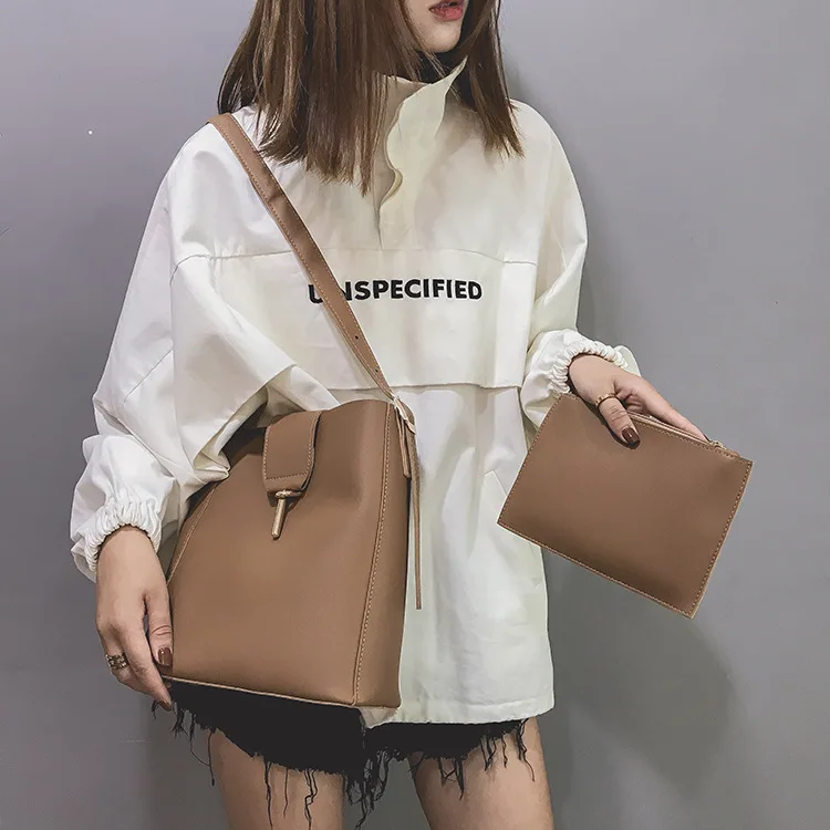 

Two-Piece Set Picture Shoulder Bag Retro Large Capacity Bucket Bag in Bag Commuting WOMEN'S Bag Simple Wide-Strap Shoulder Bag