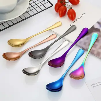 

1Pc Solid Color Kitchen Stainless Steel Spoon Coffee Tea Cream Cocktail Stirring Spoons Cutlery Soup Spoons Kitchen Accessories
